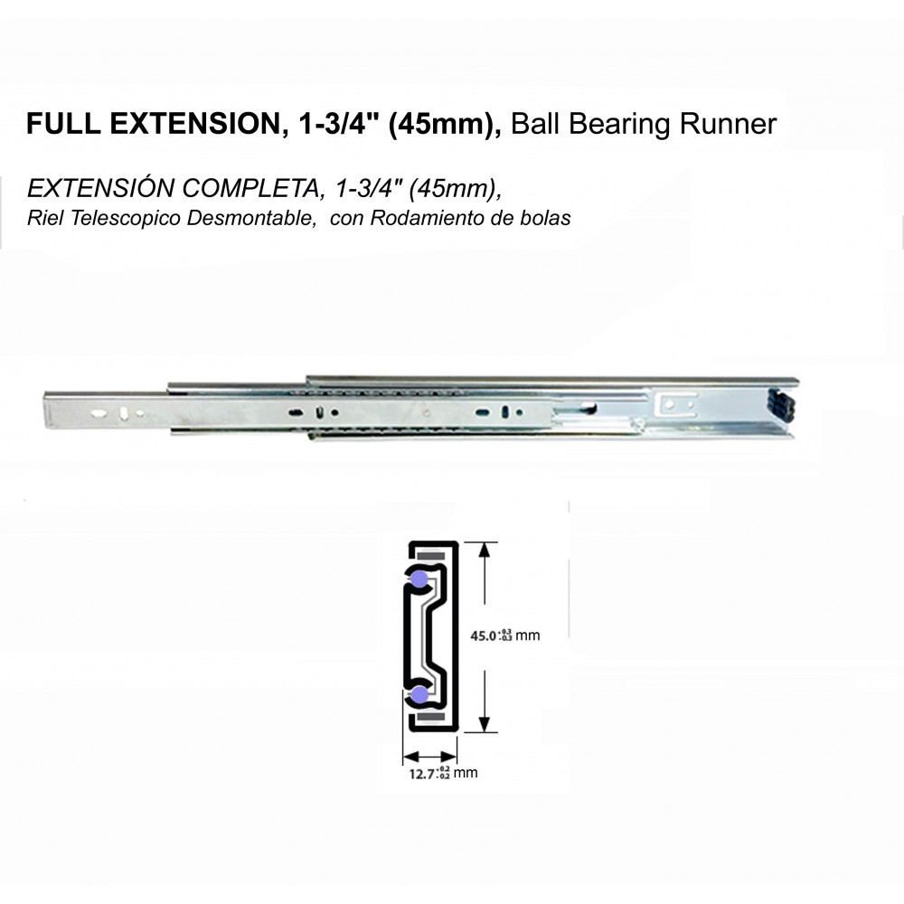 ▲4510A 1-3/4"(45mm), FULL EXTENSION DRAWER SLIDES