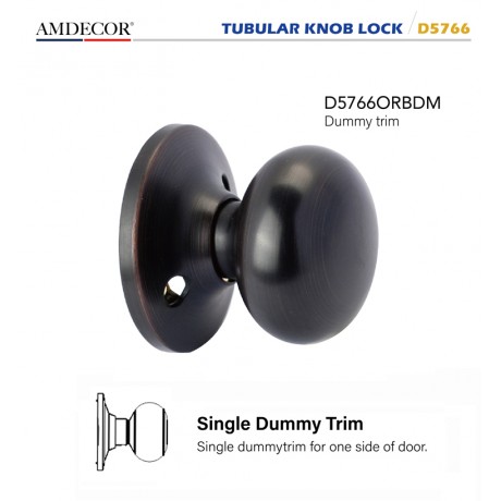 Amdecor D5766 Tubular Door Knob Lock Entry Passage Bath Dummy Lockset SN ORB
