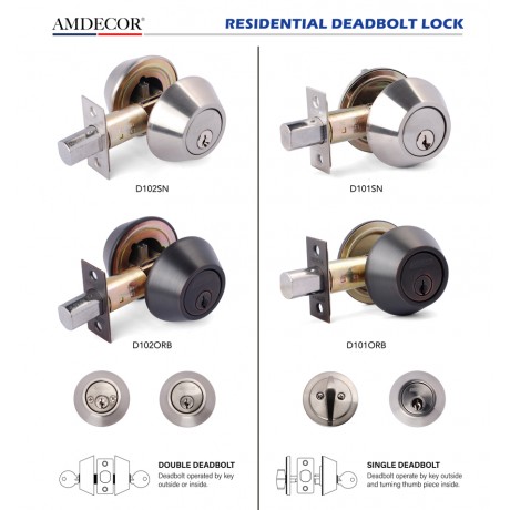 D102 D101  Amdecor Residential Double Deadbolt Single Deadbolt Entry Door Lock Set SN ORB Finish