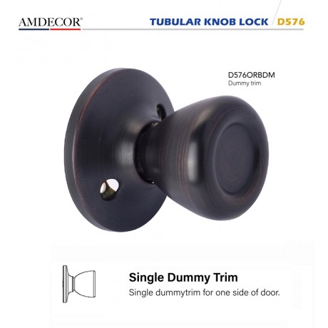 Amdecor D576 Tubular Door Knob Lock Entry Passage Bath Dummy Lockset SN ORB
