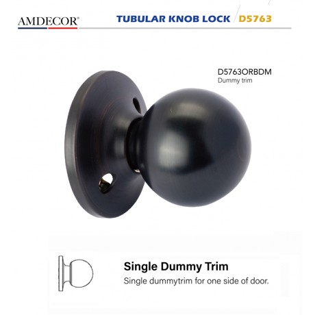 Amdecor D5763 Tubular Door Knob Lock Entry Passage Bath Dummy Lockset SN ORB