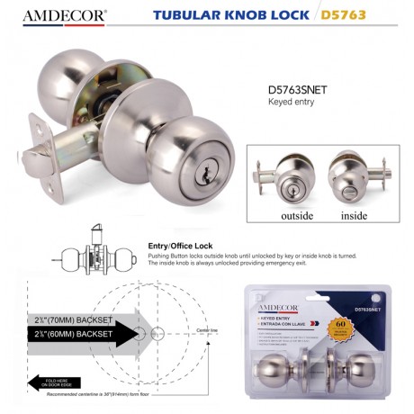 Amdecor D5763 Tubular Door Knob Lock Entry Passage Bath Dummy Lockset SN ORB