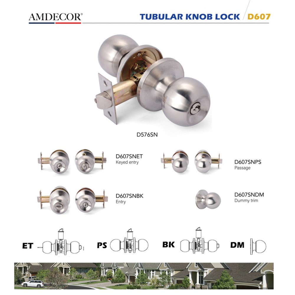 Amdecor D607 Tubular Door Knob Lock Entry Passage Bath Dummy Lockset SN ORB